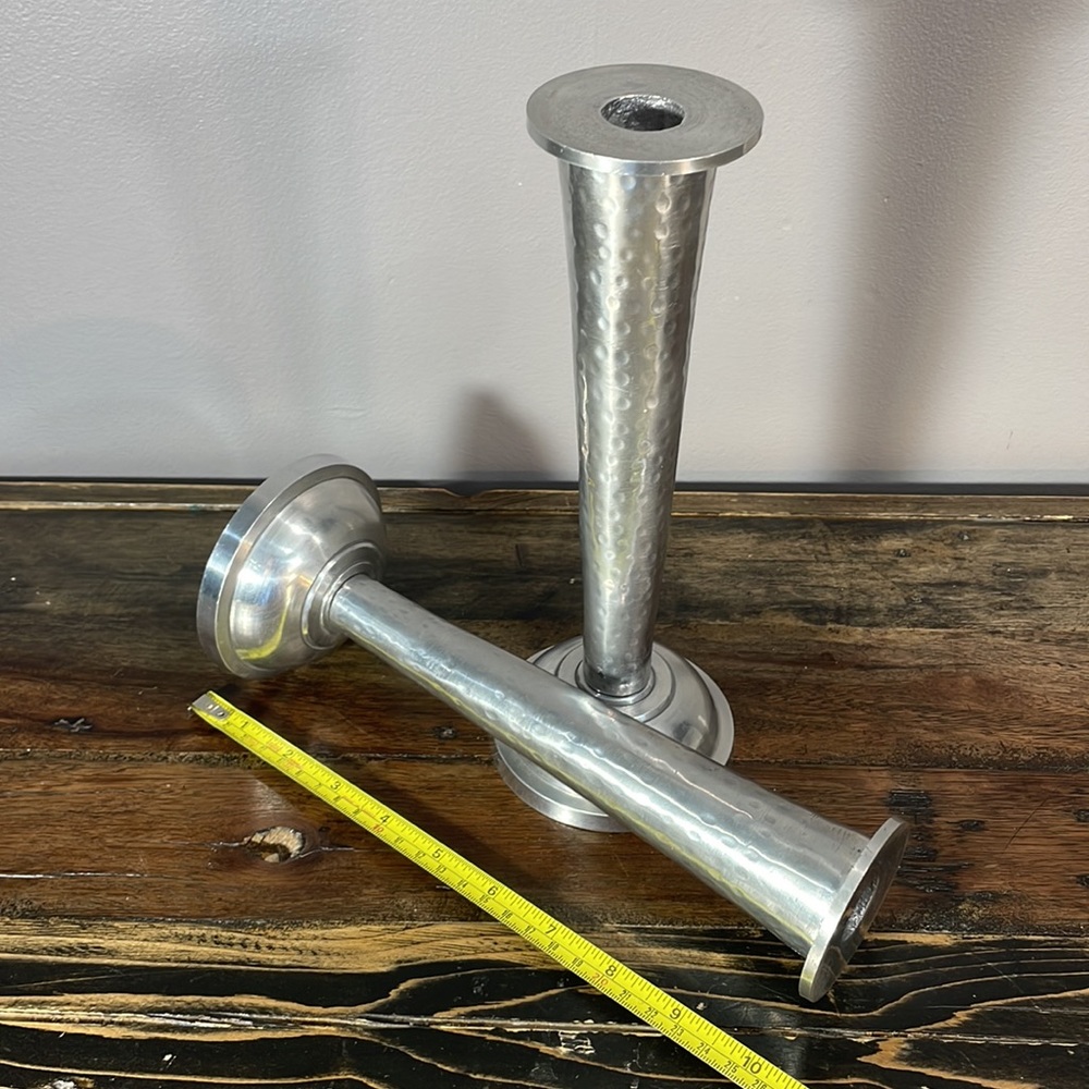 Heavy hammered 10” metal candle holders - pair - Picture 4 of 9